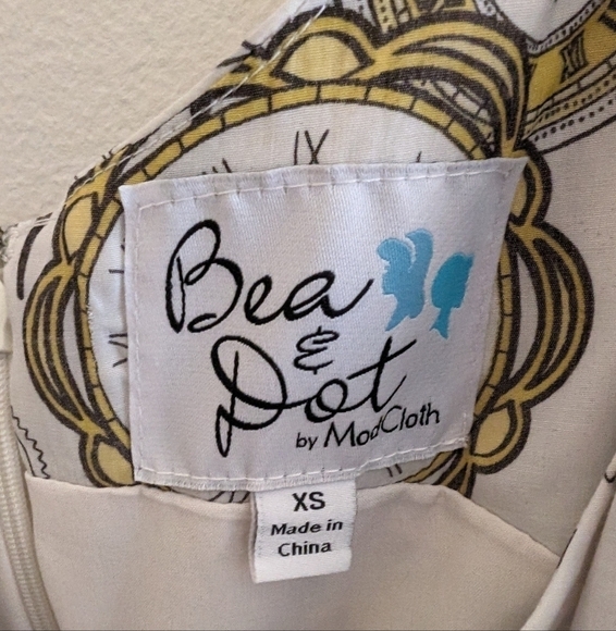 Bea & Dot by Modcloth Time Is Of The Elegance Clock Watch Print Dress XS - Picture 2 of 8